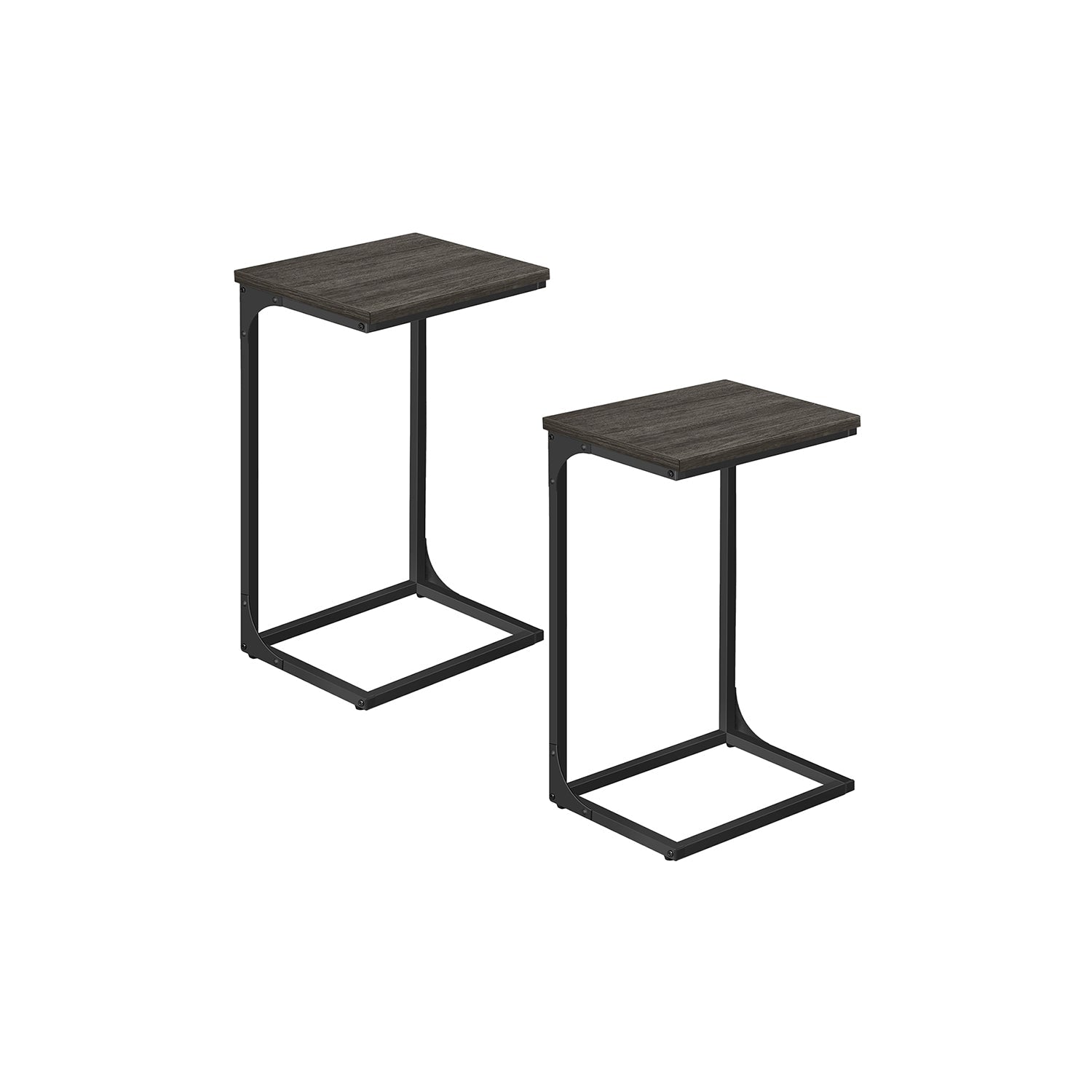 C-Shaped Side Tables Set of 2 - Industrial Metal Frame - Grey Oak and Ink Black