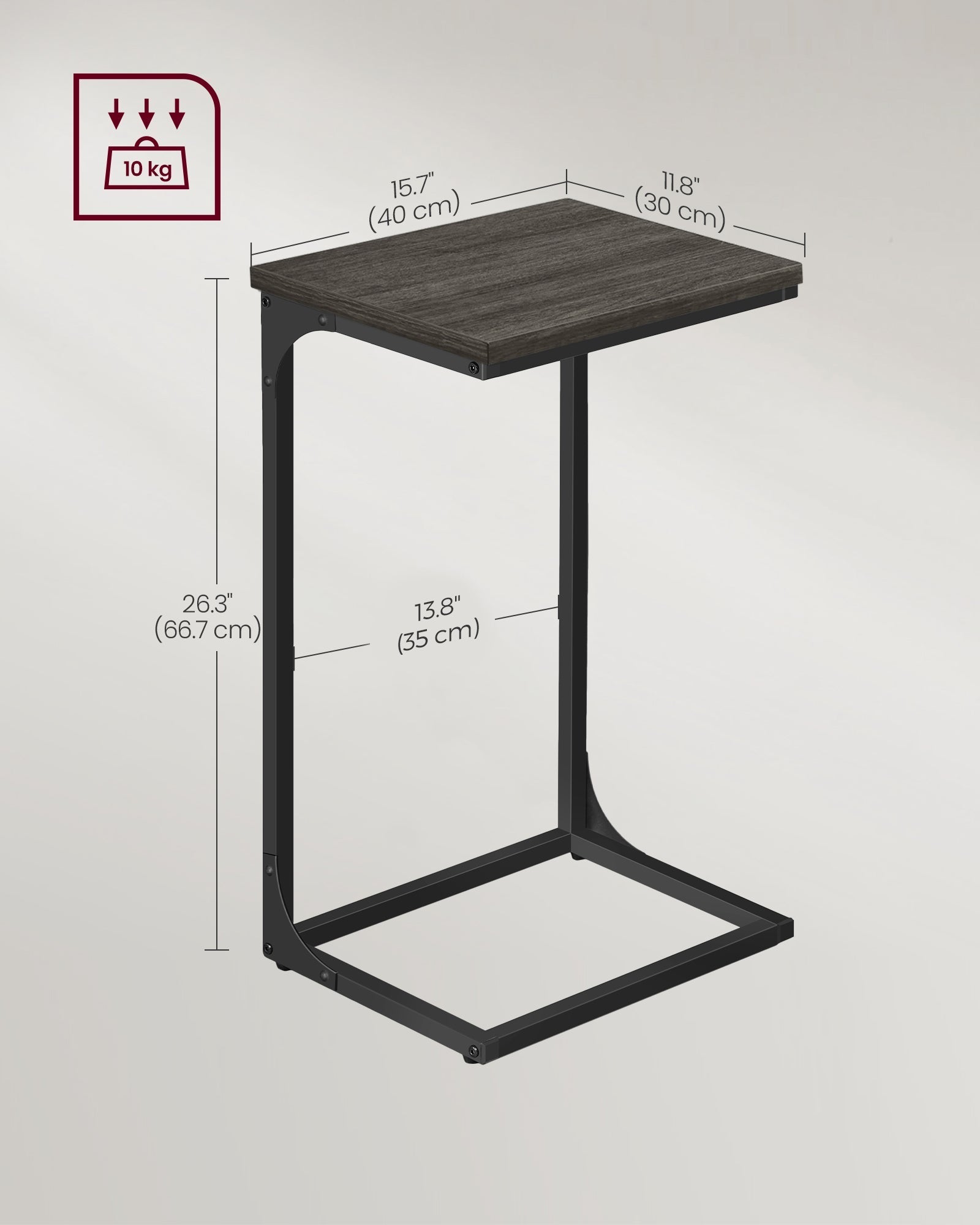 C-Shaped Side Tables Set of 2 - Industrial Metal Frame - Grey Oak and Ink Black