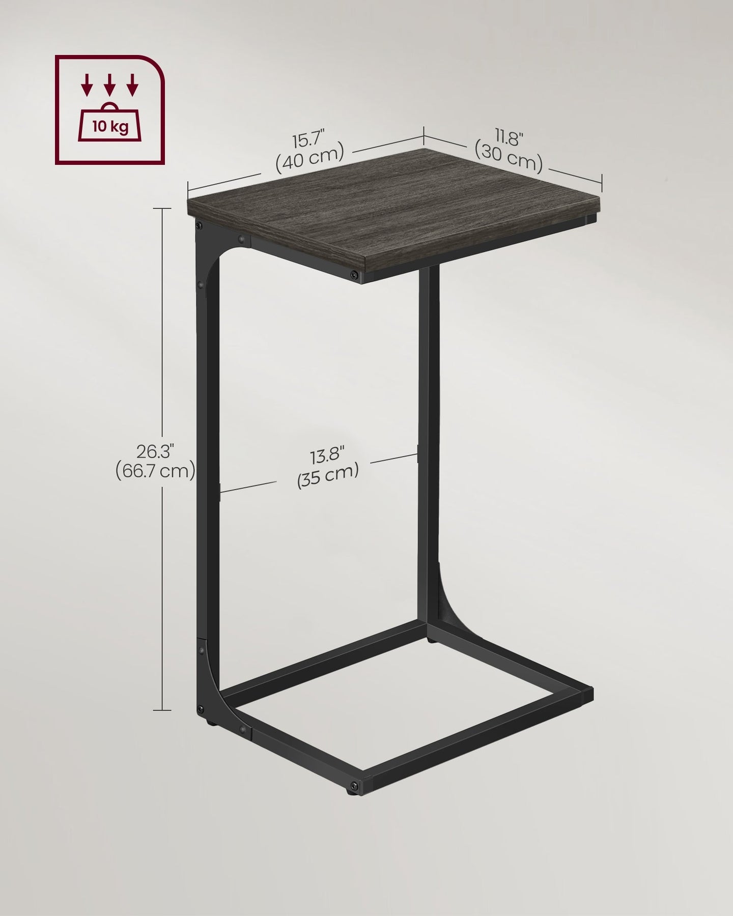C-Shaped Side Tables Set of 2 - Industrial Metal Frame - Grey Oak and Ink Black