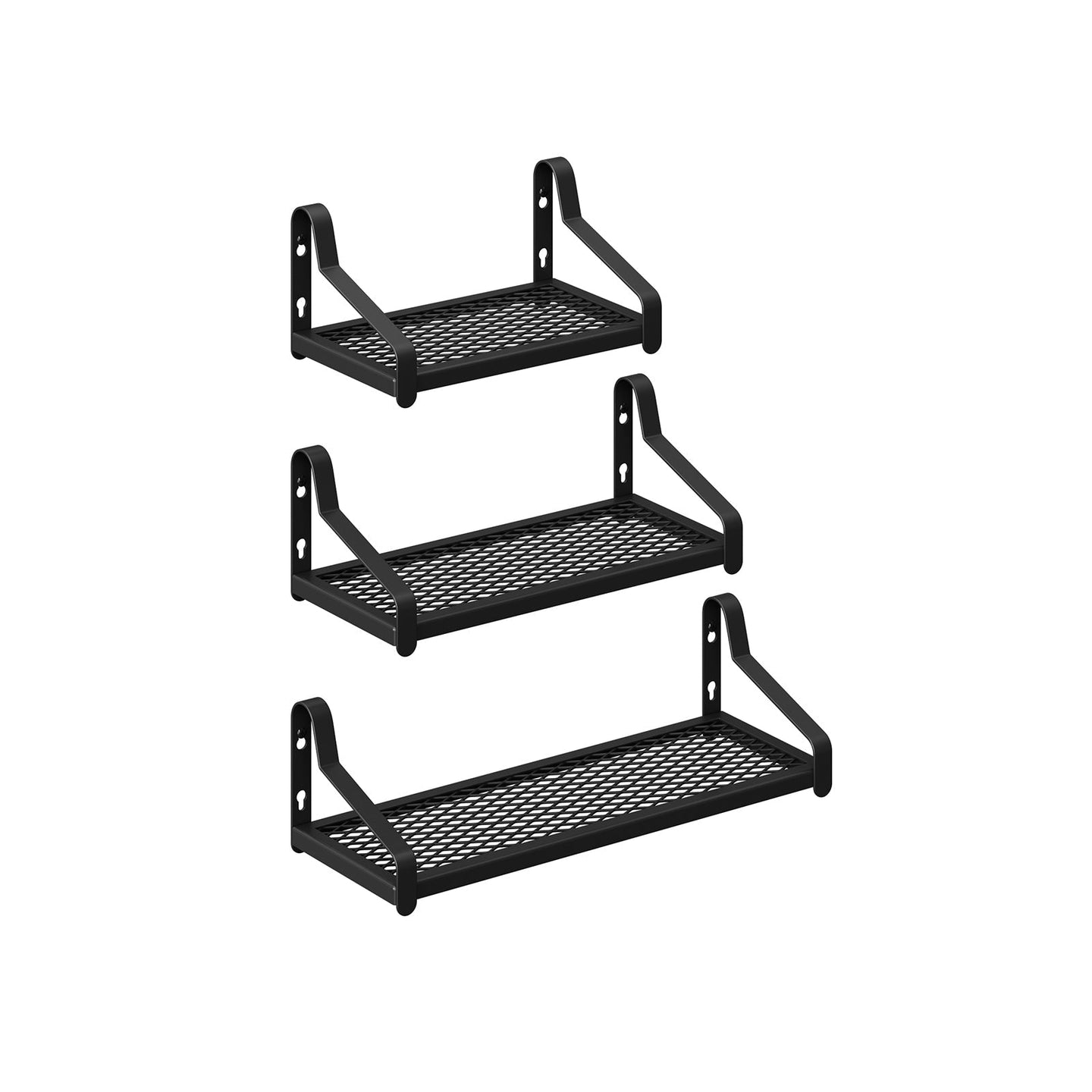 Set of 3 Wall-Mounted Metal Display Shelves - Metal - Black - Photos