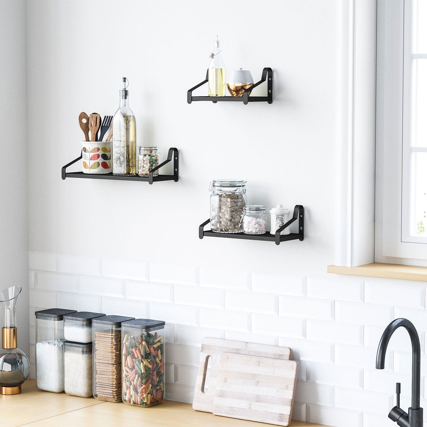 Set of 3 Wall-Mounted Metal Display Shelves - Metal - Black - Photos