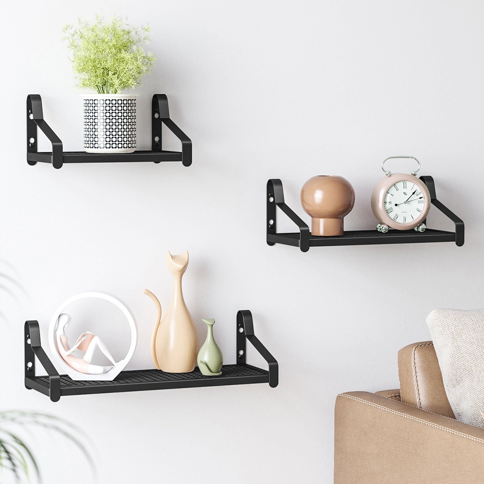 Set of 3 Wall-Mounted Metal Display Shelves - Metal - Black - Photos