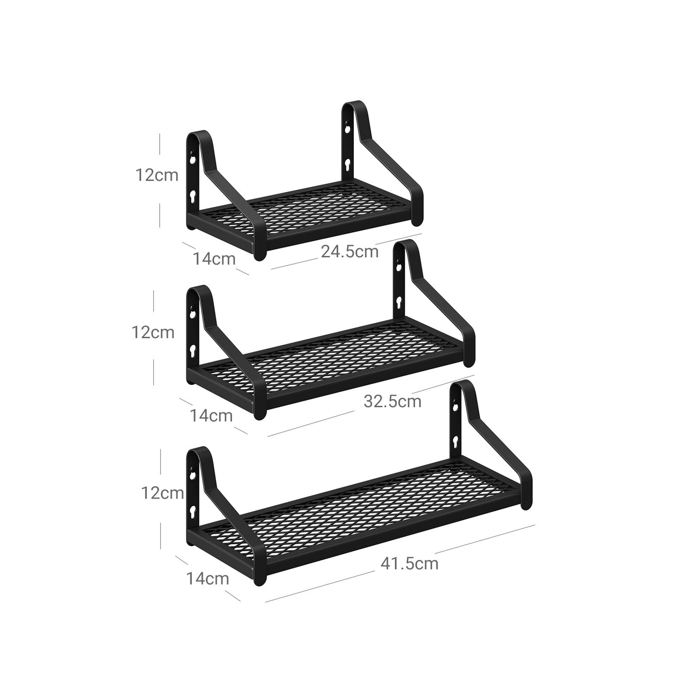 Set of 3 Wall-Mounted Metal Display Shelves - Metal - Black - Photos