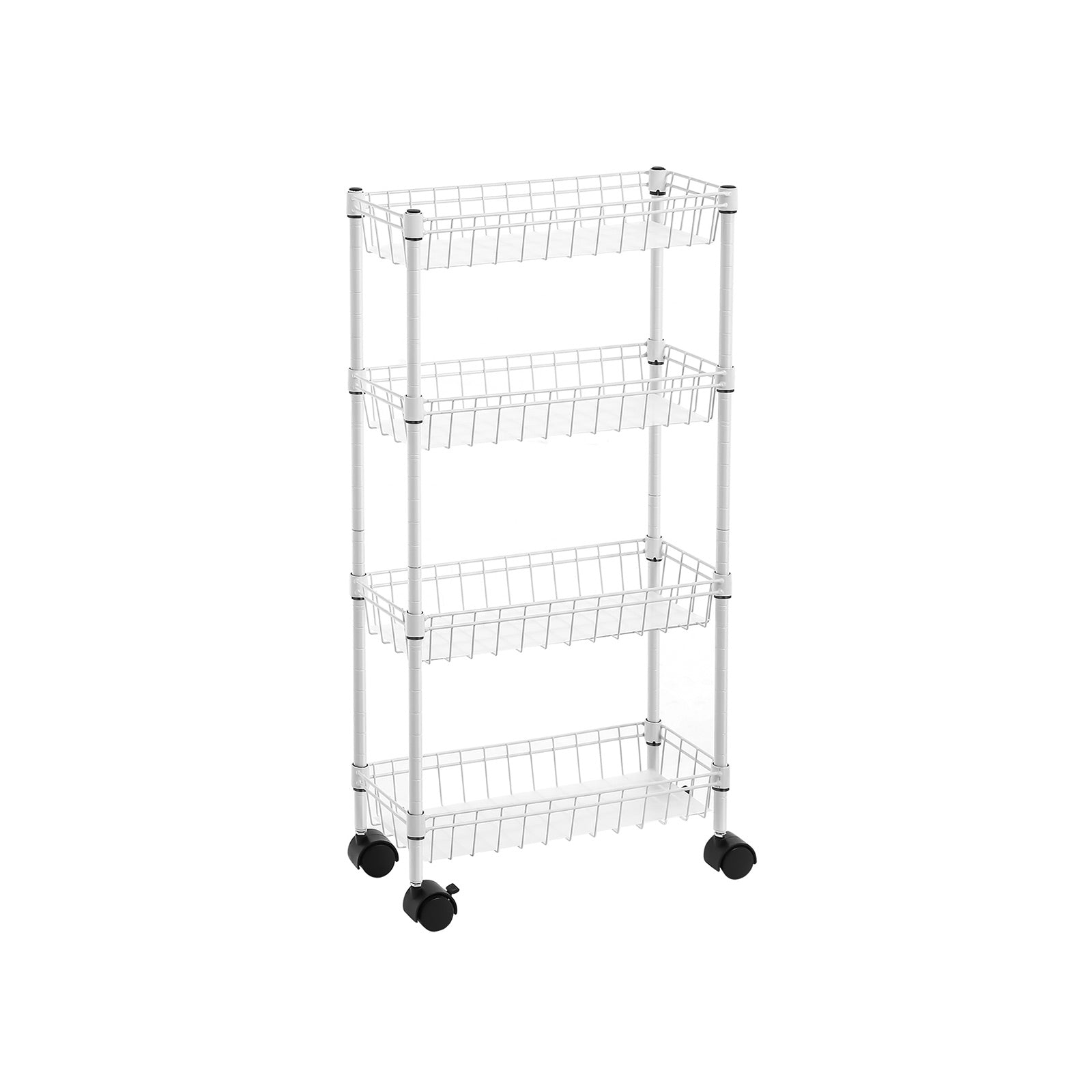 Narrow Metal Storage Cart - 4-Tier - Silver - Rolling Trolley for Small Spaces