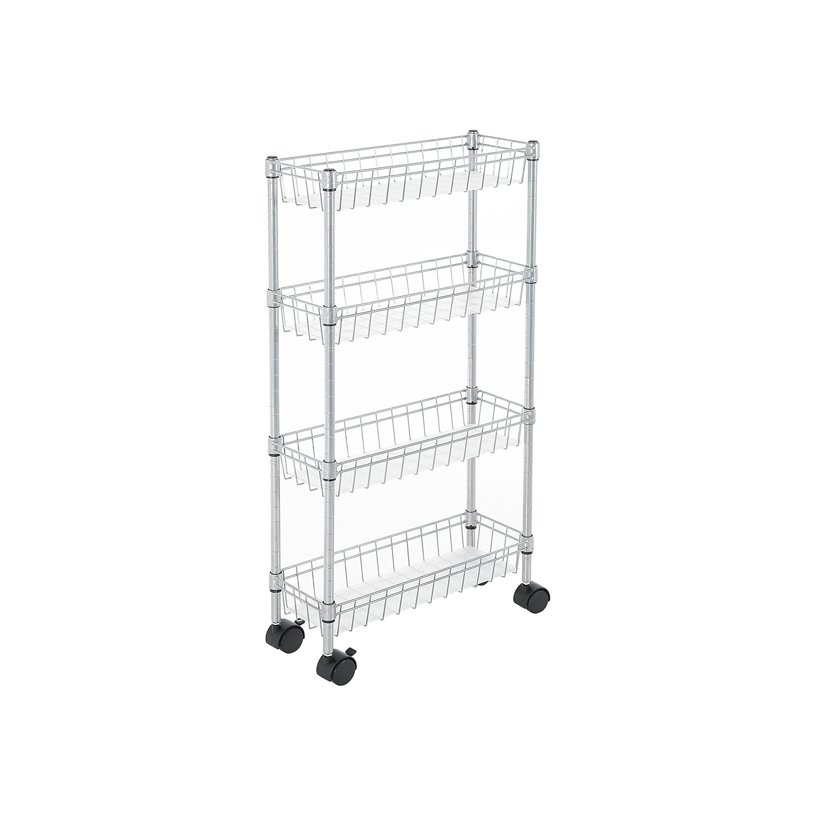 4-Tier Slim Storage Cart - Metal - Silver - Rolling Design for Small Spaces
