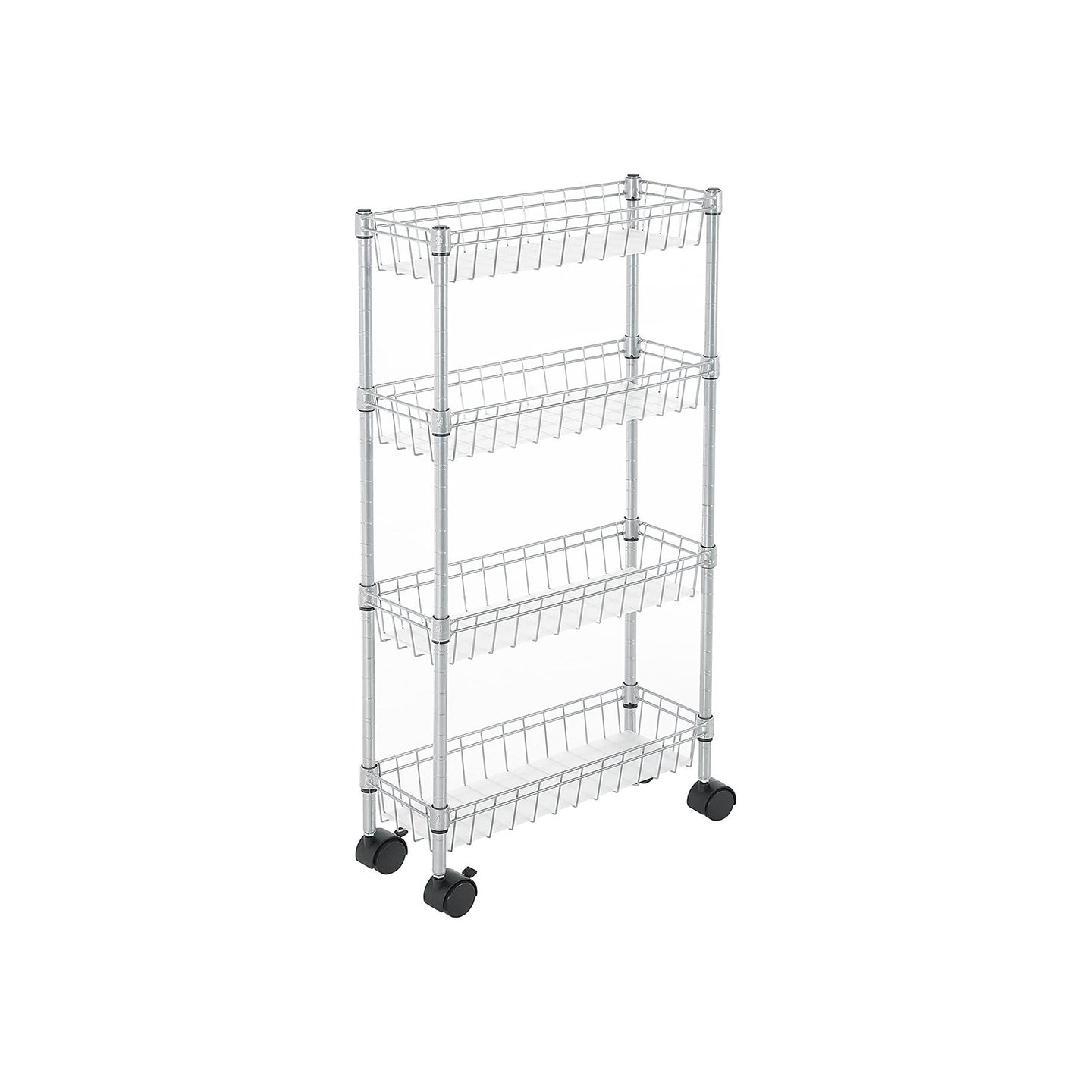 4-Tier Slim Storage Cart - Metal - Silver - Rolling Design for Small Spaces