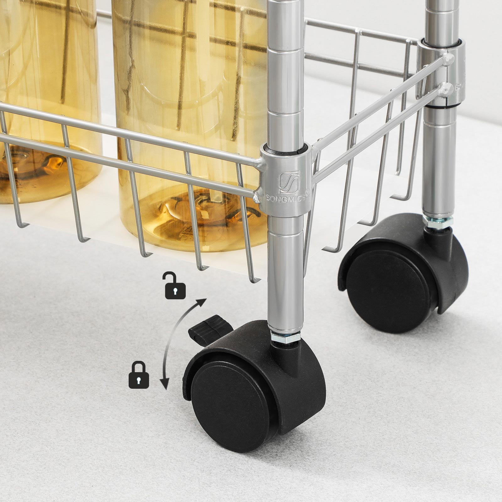 4-Tier Slim Storage Cart - Metal - Silver - Rolling Design for Small Spaces
