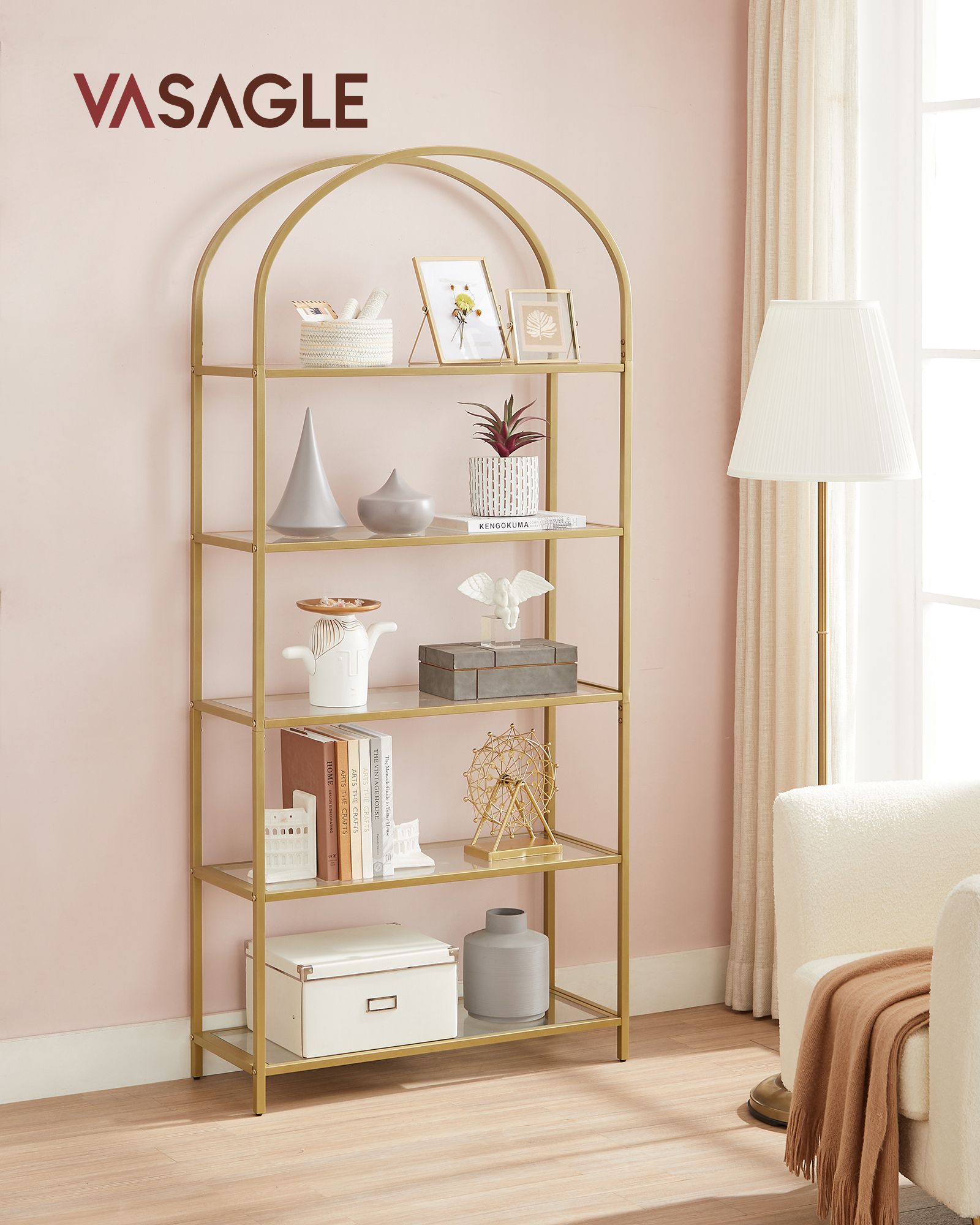 Ladder Golden Shelving Unit - Glass - Gold