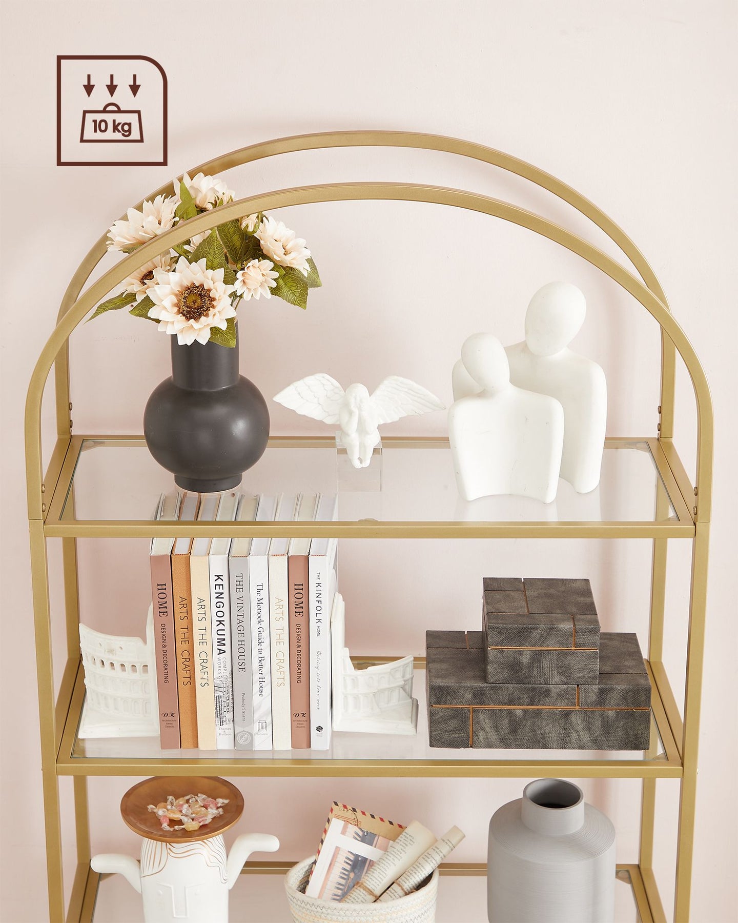 Ladder Shelving Unit - 5-Tier Design - Glass - Gold