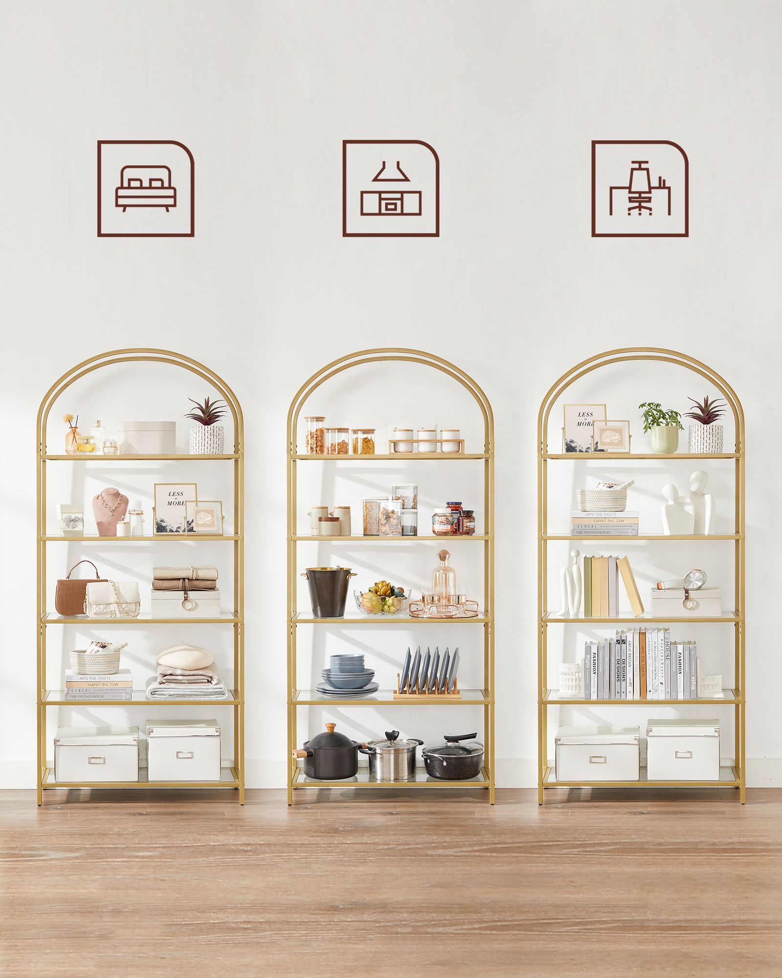 Ladder Golden Shelving Unit - Glass - Gold
