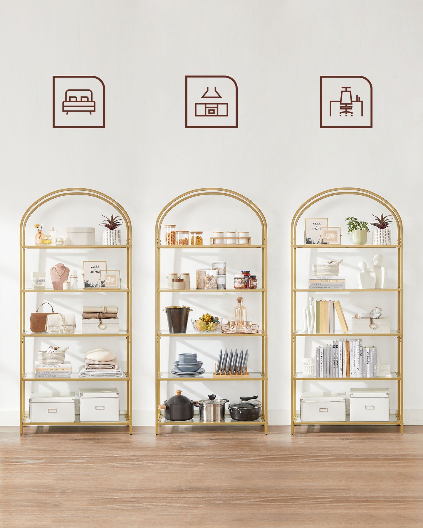 Ladder Golden Shelving Unit - Glass - Gold