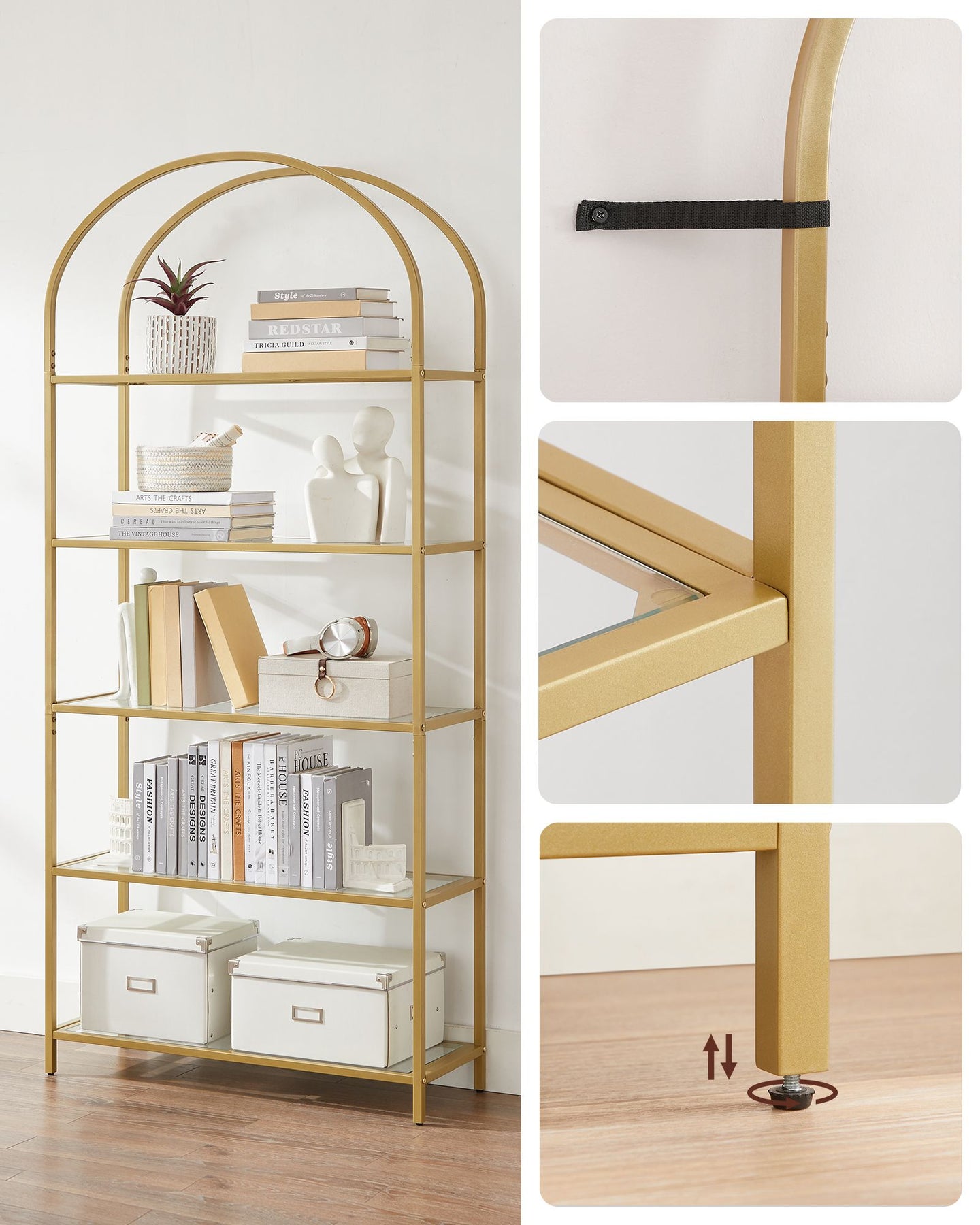 Ladder Golden Shelving Unit - Glass - Gold
