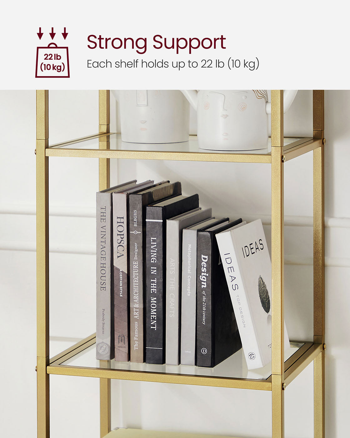 5-Tier Arched Shelf - Tempered Glass - Metallic Gold - Multi-Room Versatility