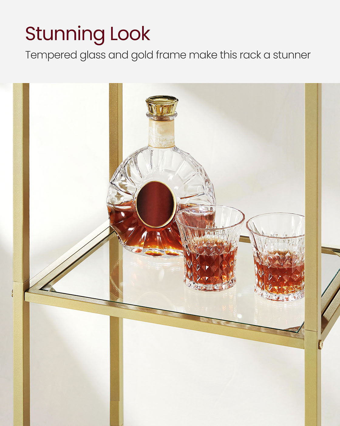 5-Tier Arched Shelf - Tempered Glass - Metallic Gold - Multi-Room Versatility