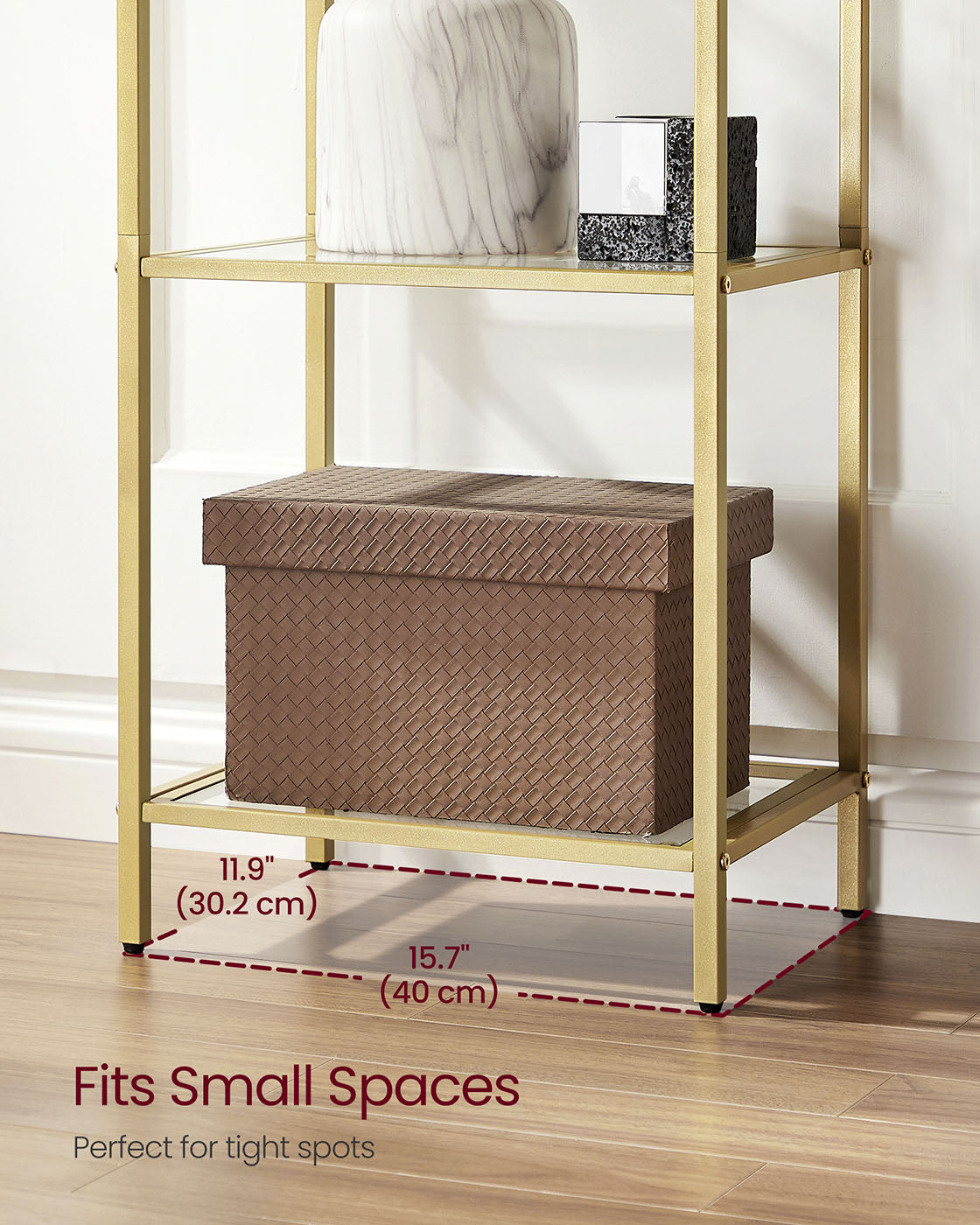 5-Tier Arched Shelf - Tempered Glass - Metallic Gold - Multi-Room Versatility