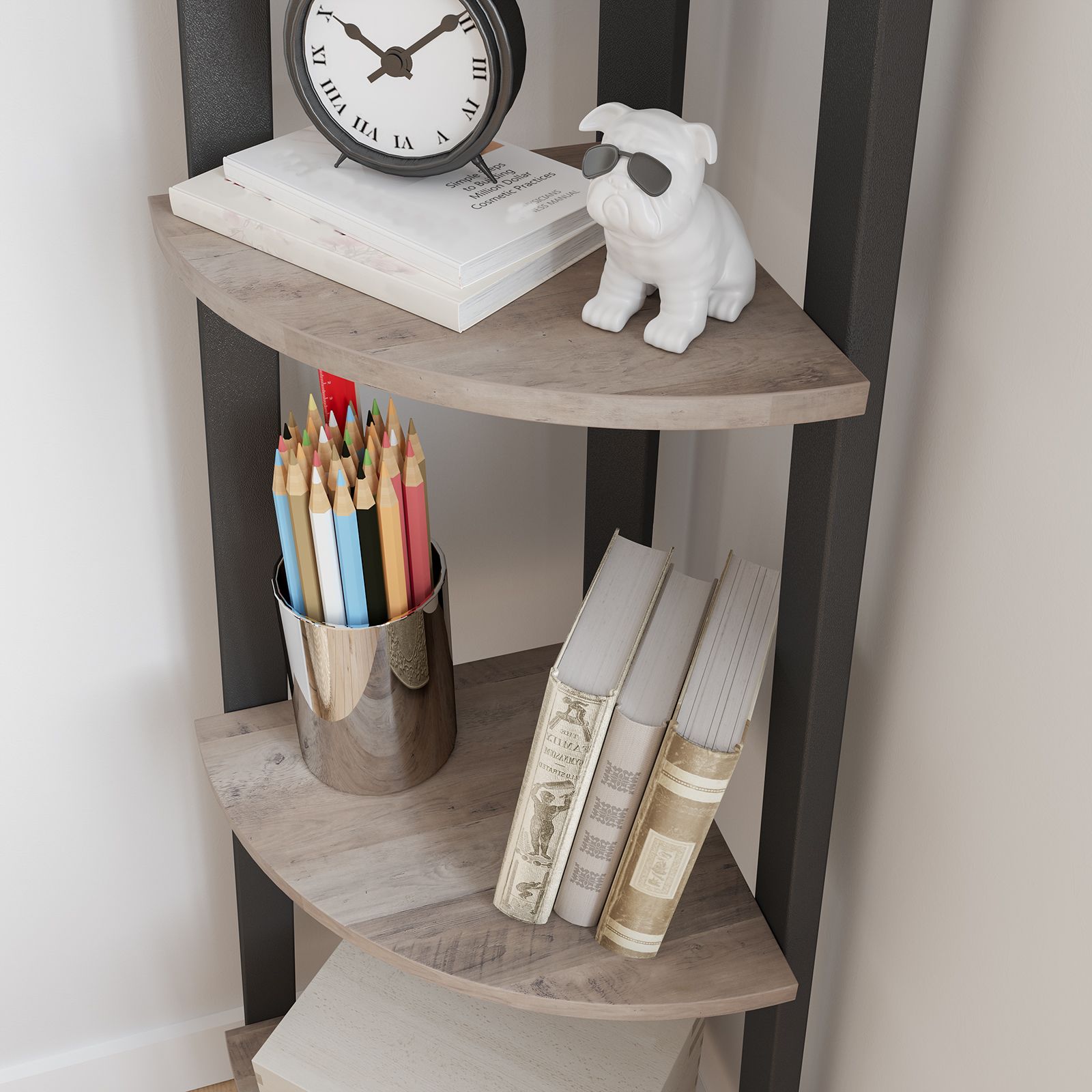 4-Tier Corner Shelf - MDF - Rustic Brown