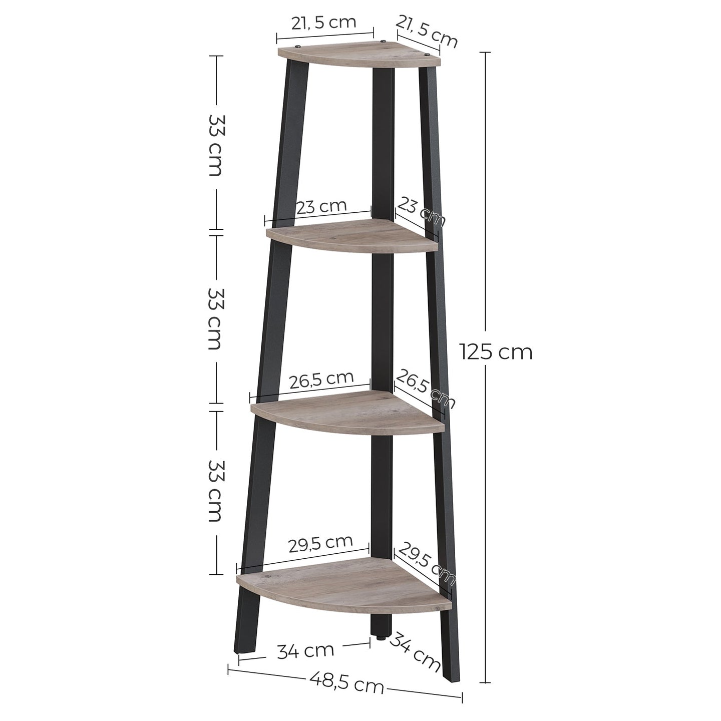 4-Tier Corner Shelf - MDF - Rustic Brown