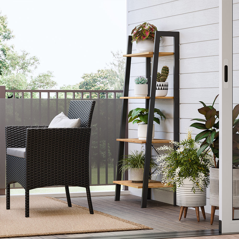 Ladder Shelf - 4-Tier Industrial Design - Engineered Wood - Hazelnut Brown and Black