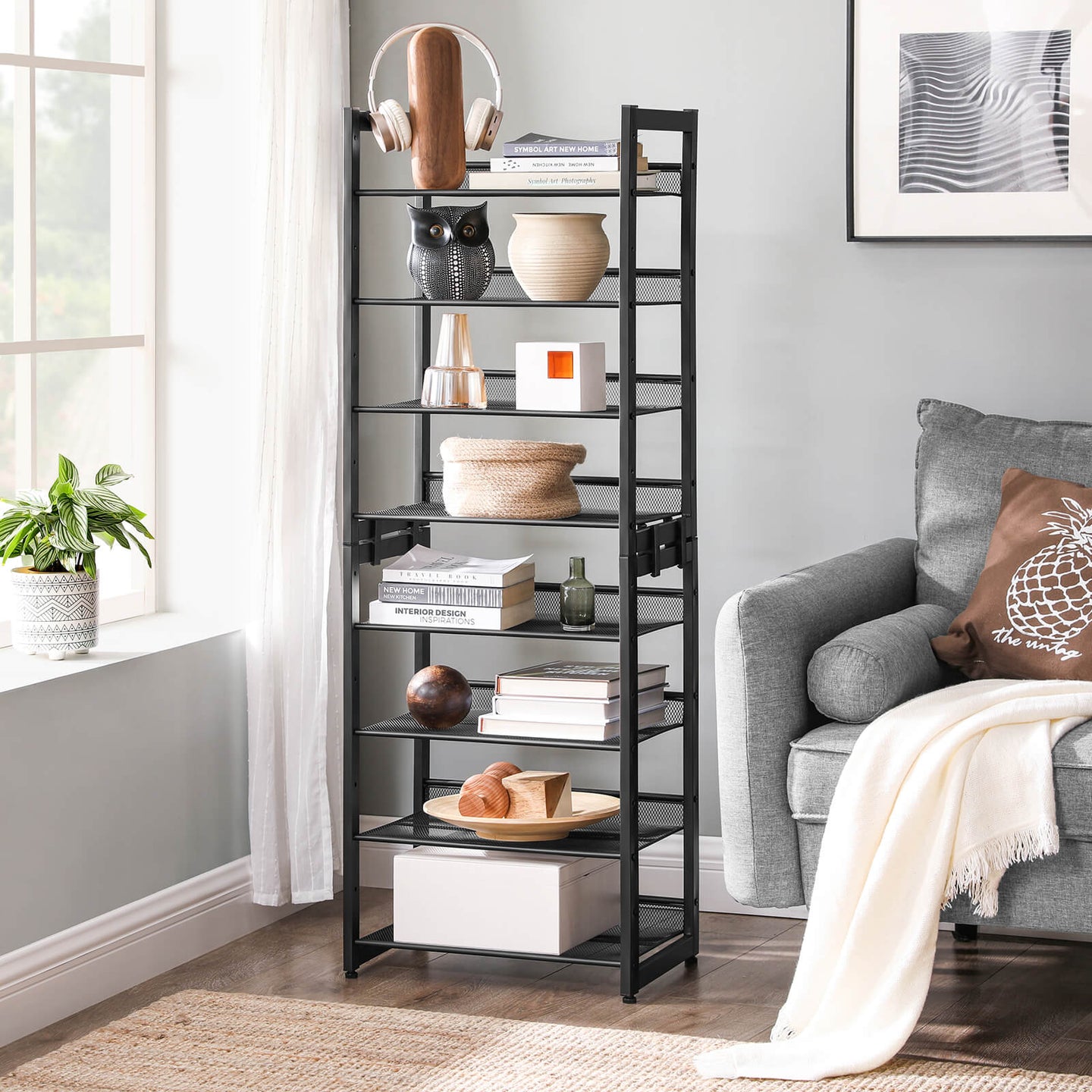 Stackable 4-Tier Shoe Organiser - Metal Mesh - Black - Compact Large Capacity for 16-24 Pairs
