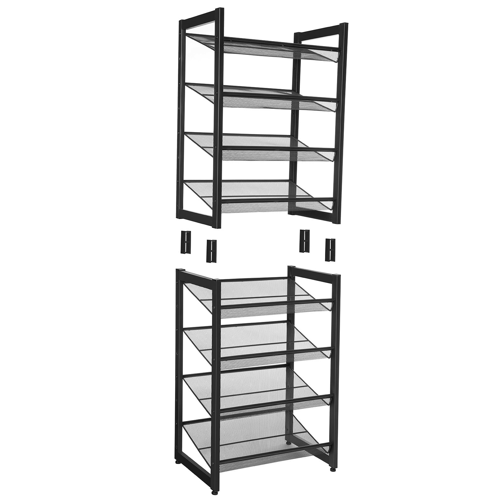 Stackable 4-Tier Shoe Organiser - Metal Mesh - Black - Compact Large Capacity for 16-24 Pairs