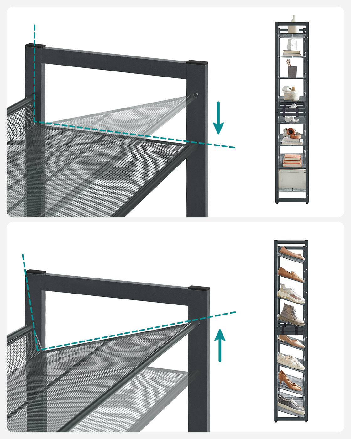 Stackable Shoe Rack Set - Metal Mesh - Black - 12-Tier Capacity for 48-60 Pairs of Shoes