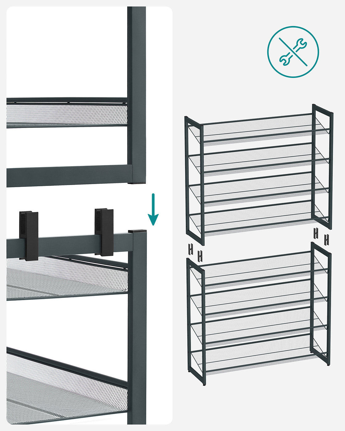Stackable Shoe Rack Set - Metal Mesh - Black - 12-Tier Capacity for 48-60 Pairs of Shoes