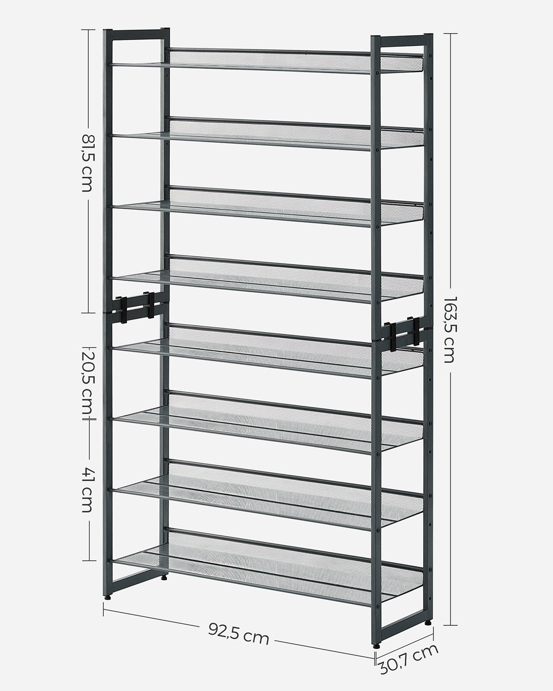 Stackable Shoe Rack Set - Metal Mesh - Black - 12-Tier Capacity for 48-60 Pairs of Shoes