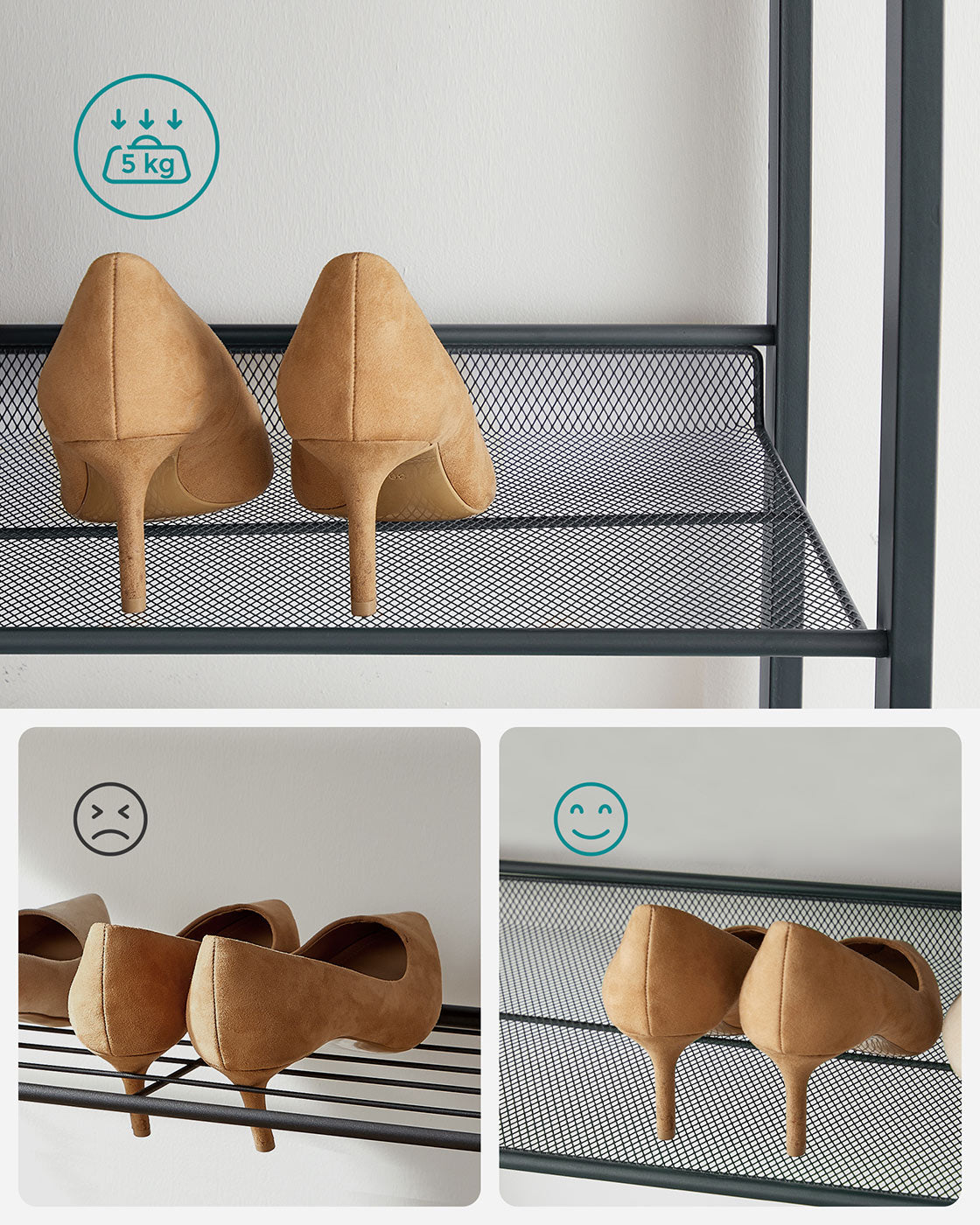 Stackable Shoe Rack Set - Metal Mesh - Black - 12-Tier Capacity for 48-60 Pairs of Shoes