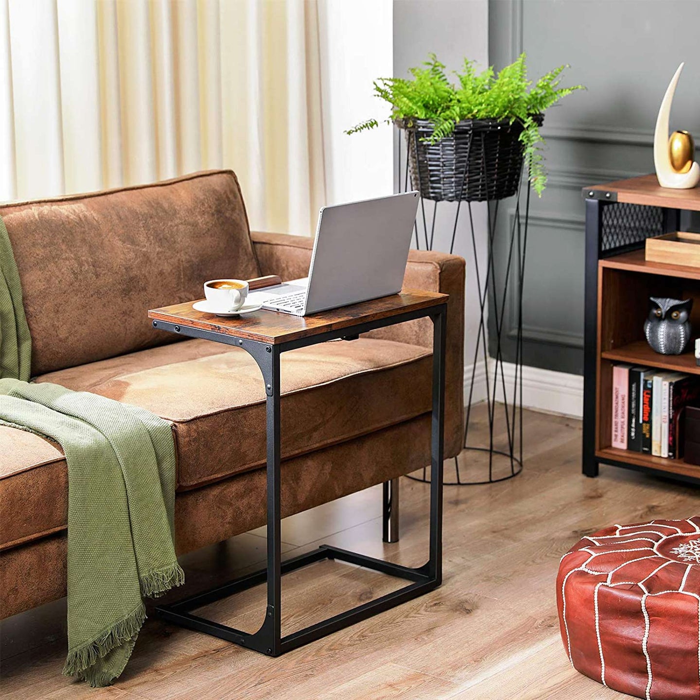 Sofa Side Table - Steel - Rustic Brown and Black - Tilting Top