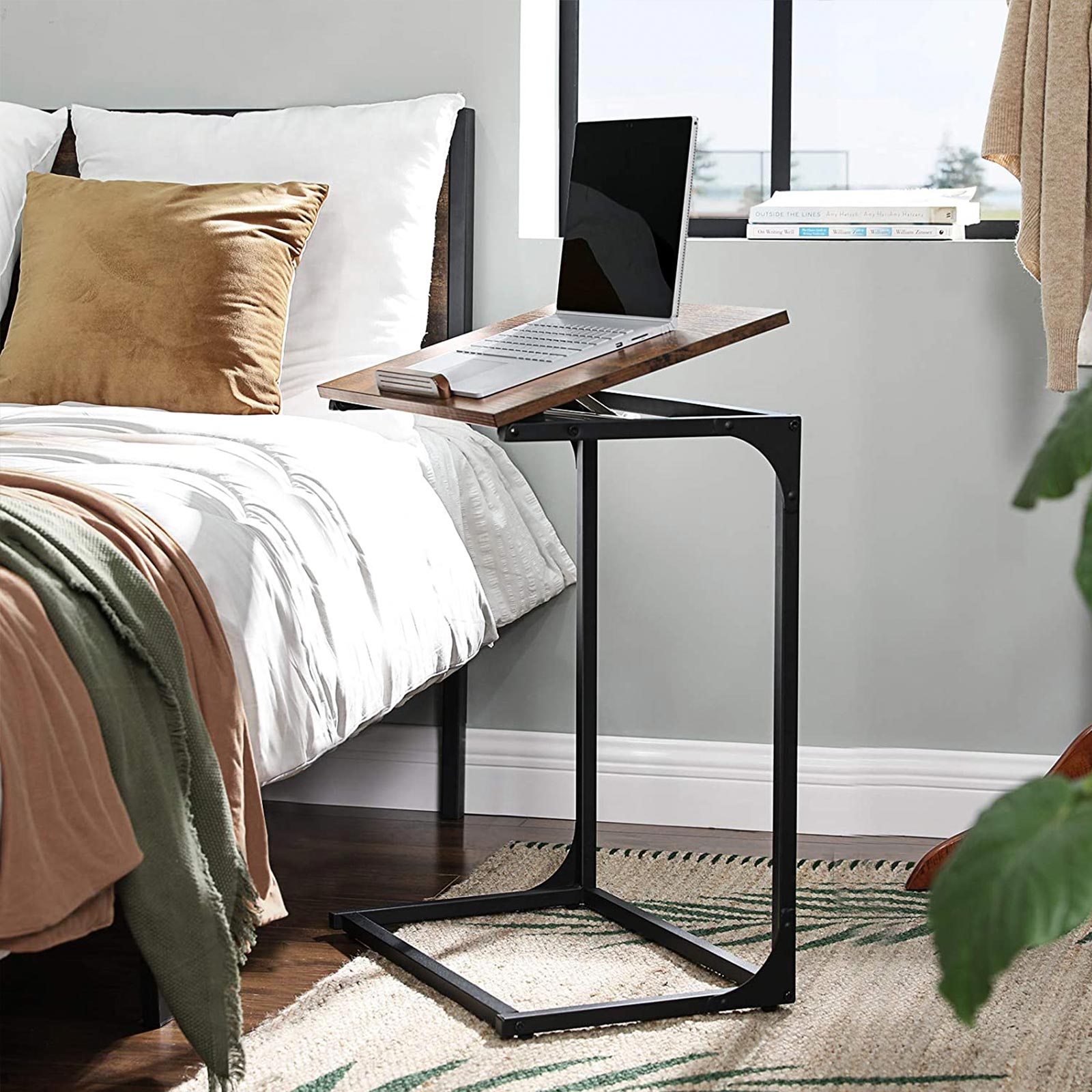 Sofa Side Table - Steel - Rustic Brown and Black - Tilting Top