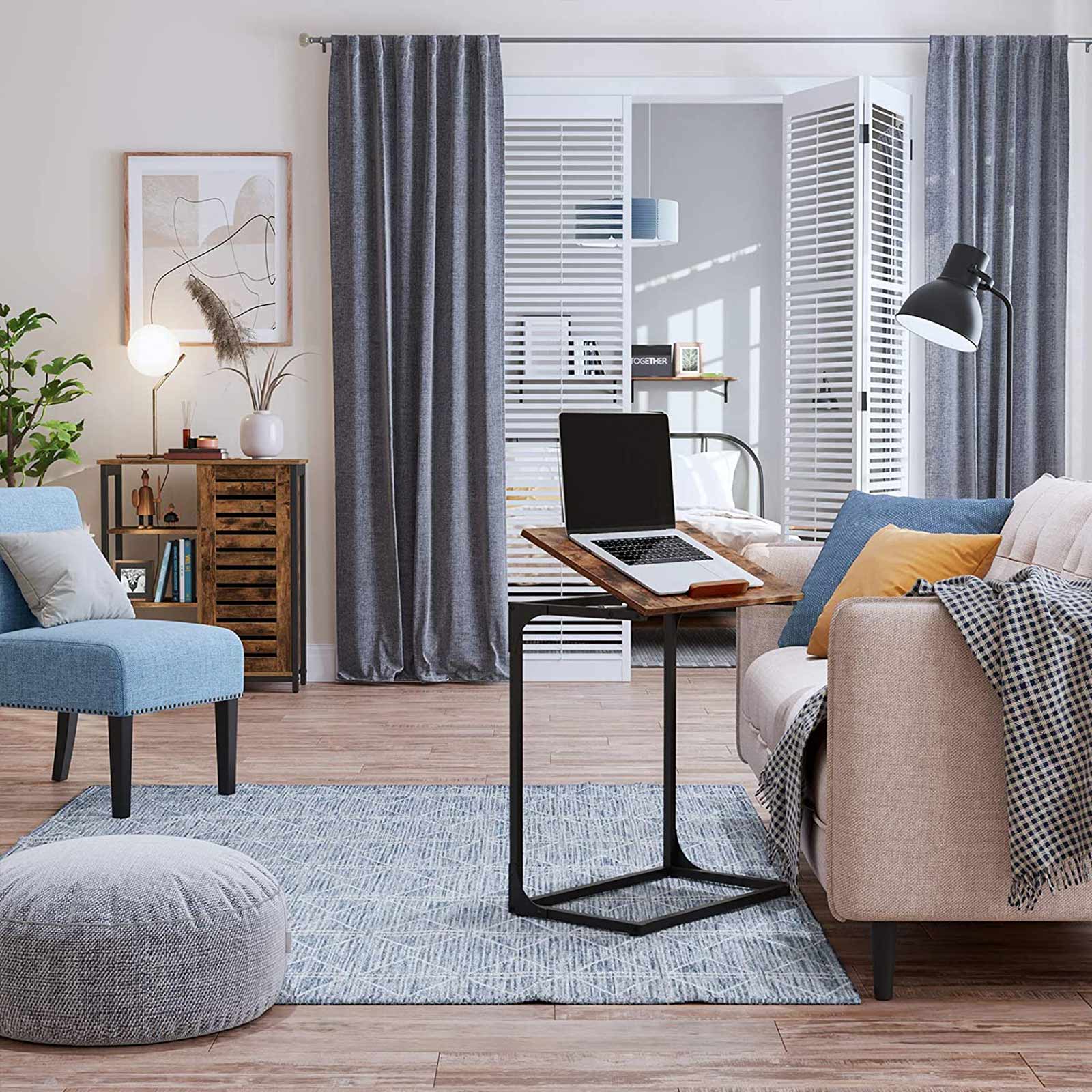 Sofa Side Table - Steel - Rustic Brown and Black - Tilting Top