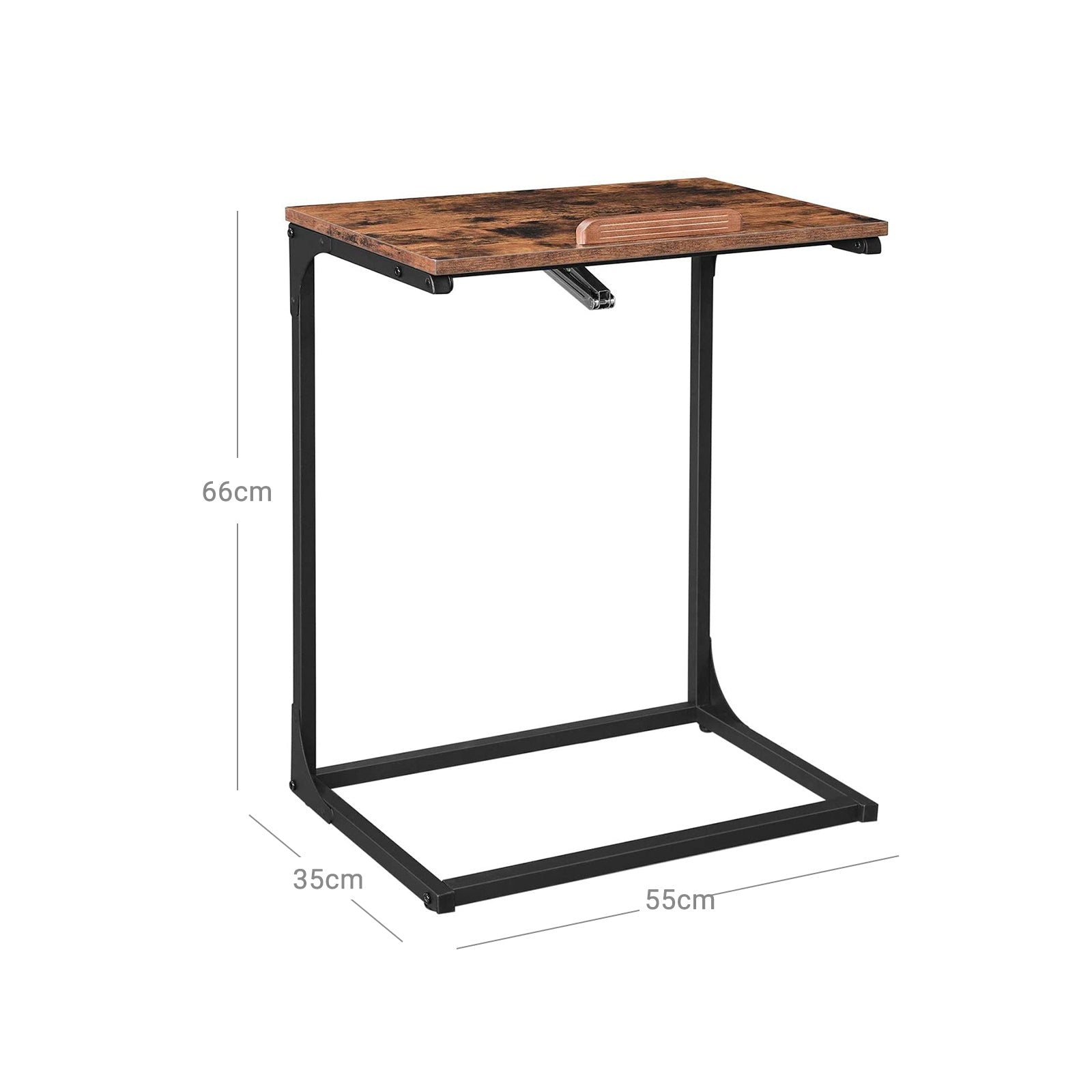 Sofa Side Table - Steel - Rustic Brown and Black - Tilting Top