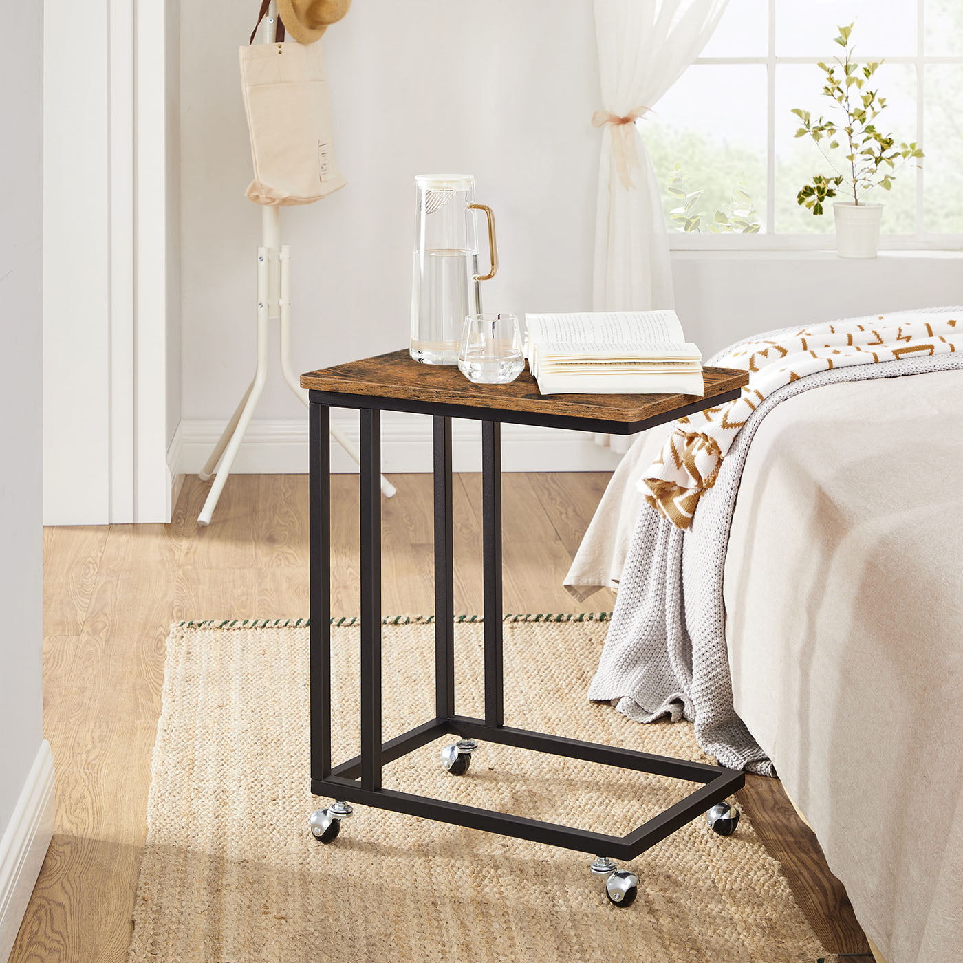 End Table - Metal Frame - Rustic Brown - Rolling Castors