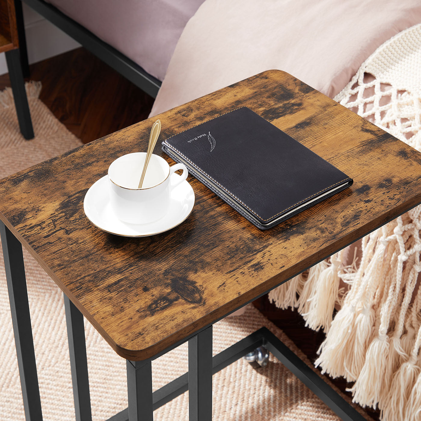 End Table - Metal Frame - Rustic Brown - Rolling Castors