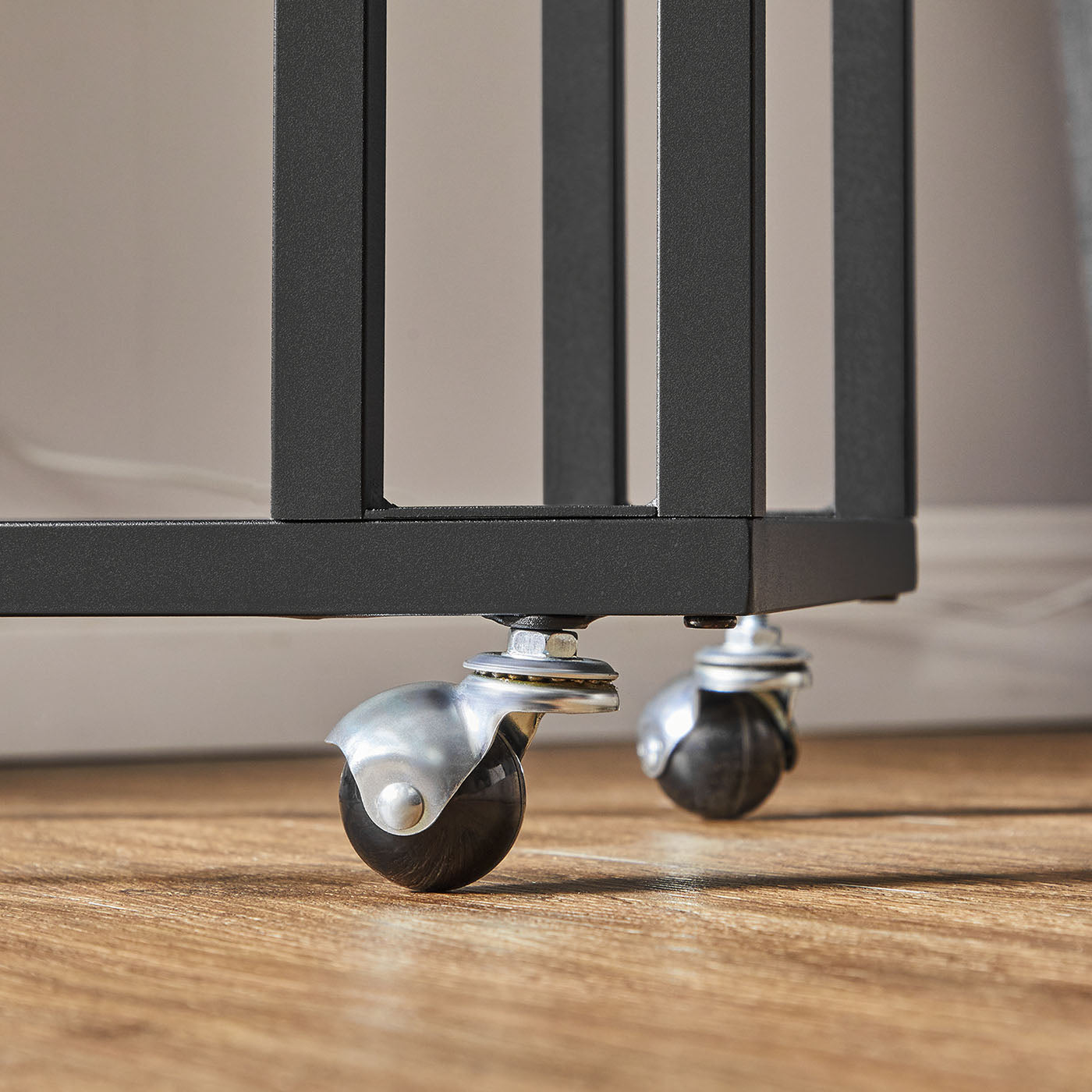 End Table - Metal Frame - Rustic Brown - Rolling Castors