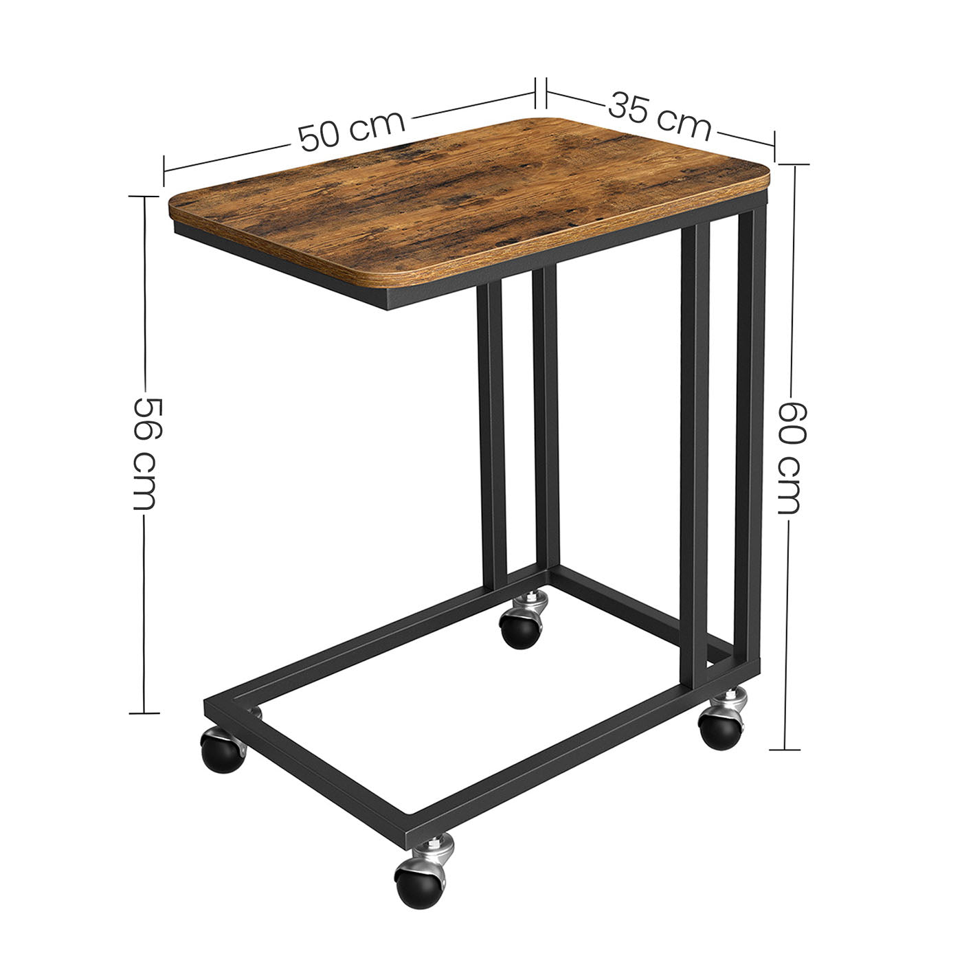 End Table - Metal Frame - Rustic Brown - Rolling Castors