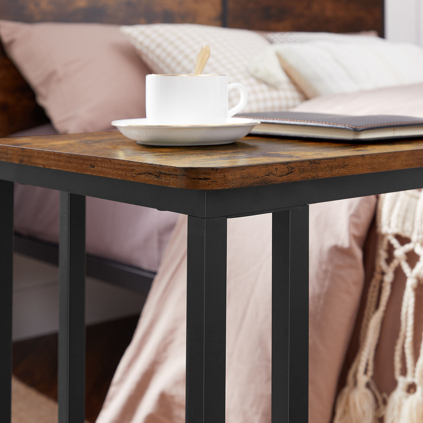 End Table - Metal Frame - Rustic Brown - Rolling Castors