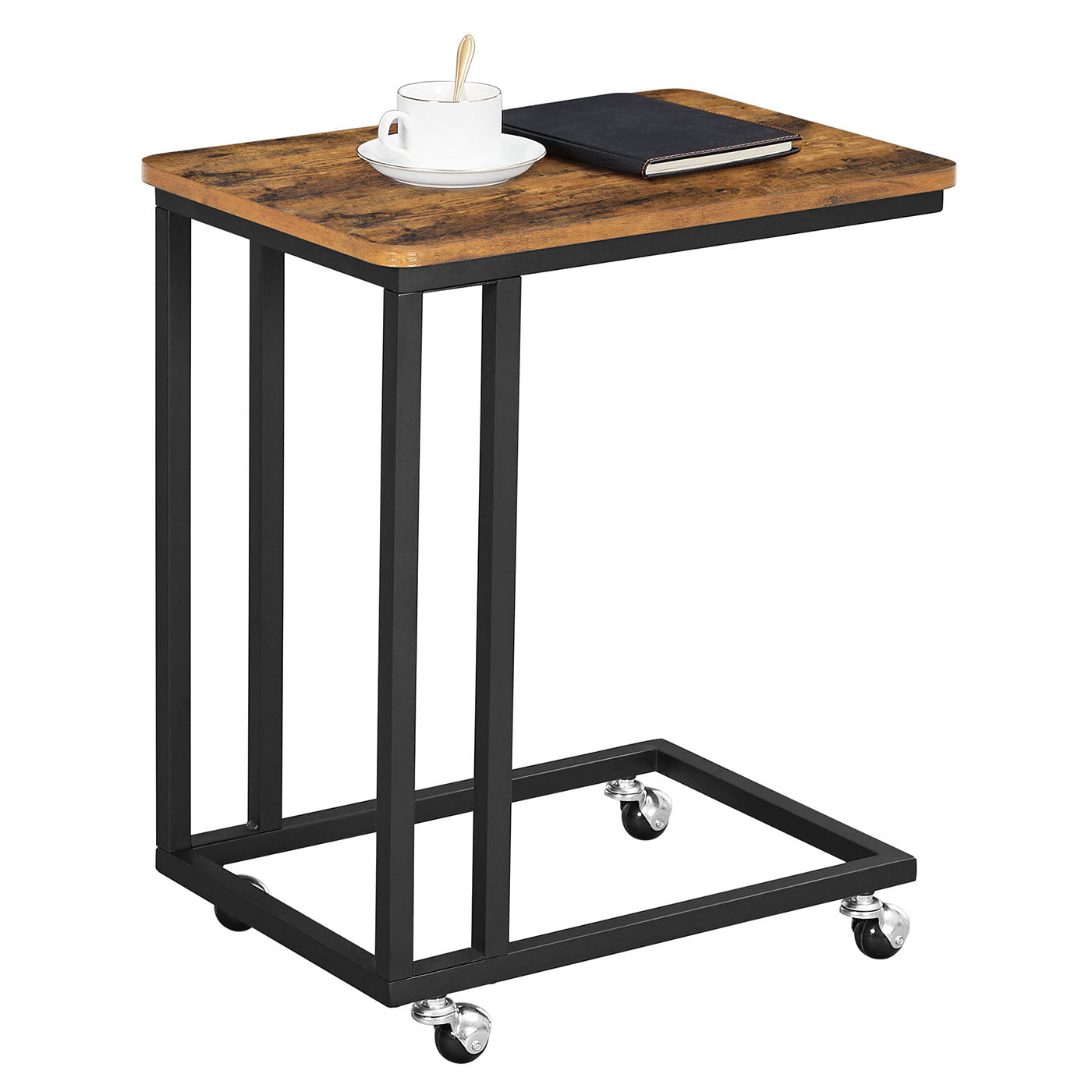 End Table - Metal Frame - Rustic Brown - Rolling Castors