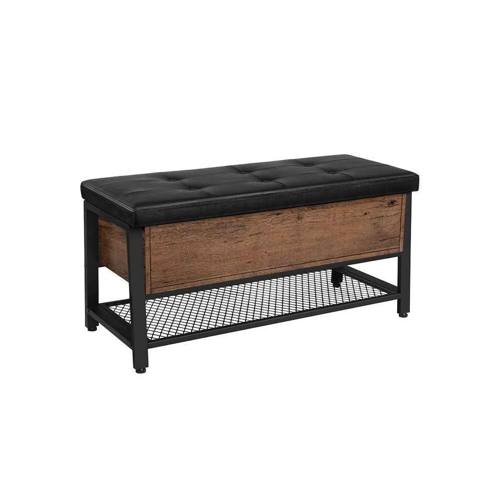 Shoe Storage Bench - Steel - Hazelnut Brown and Black - Padded Seat with Shoe Shelf