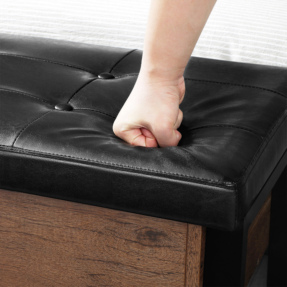 Shoe Storage Bench - Steel - Hazelnut Brown and Black - Padded Seat with Shoe Shelf