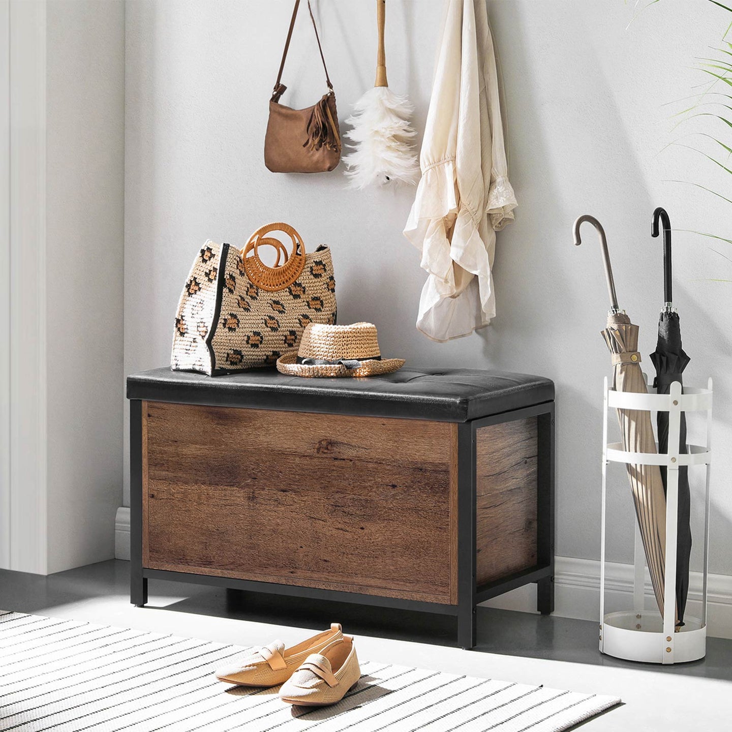 Storage Bench - Synthetic Leather - Black and Hazelnut Brown
