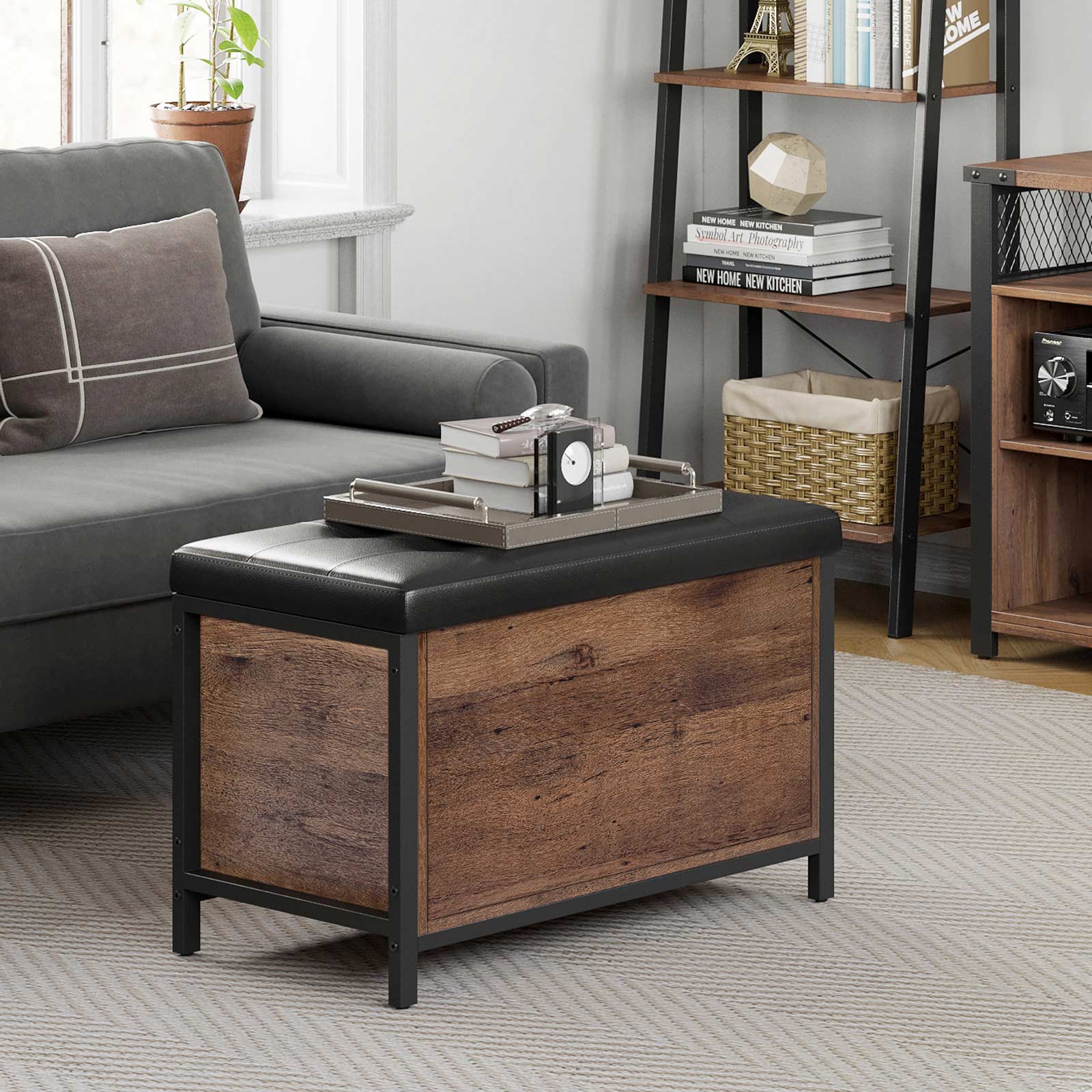 Storage Bench - Synthetic Leather - Black and Hazelnut Brown