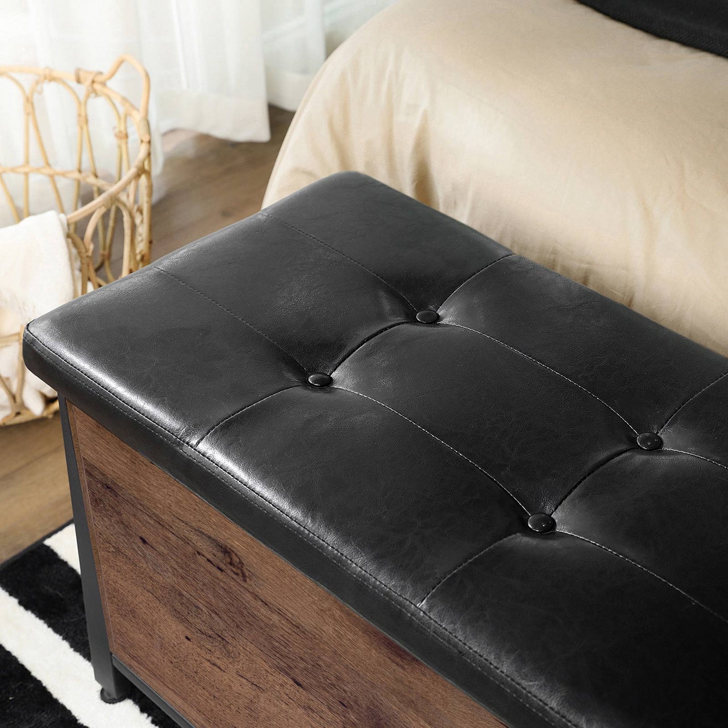 Storage Bench - Synthetic Leather - Black and Hazelnut Brown