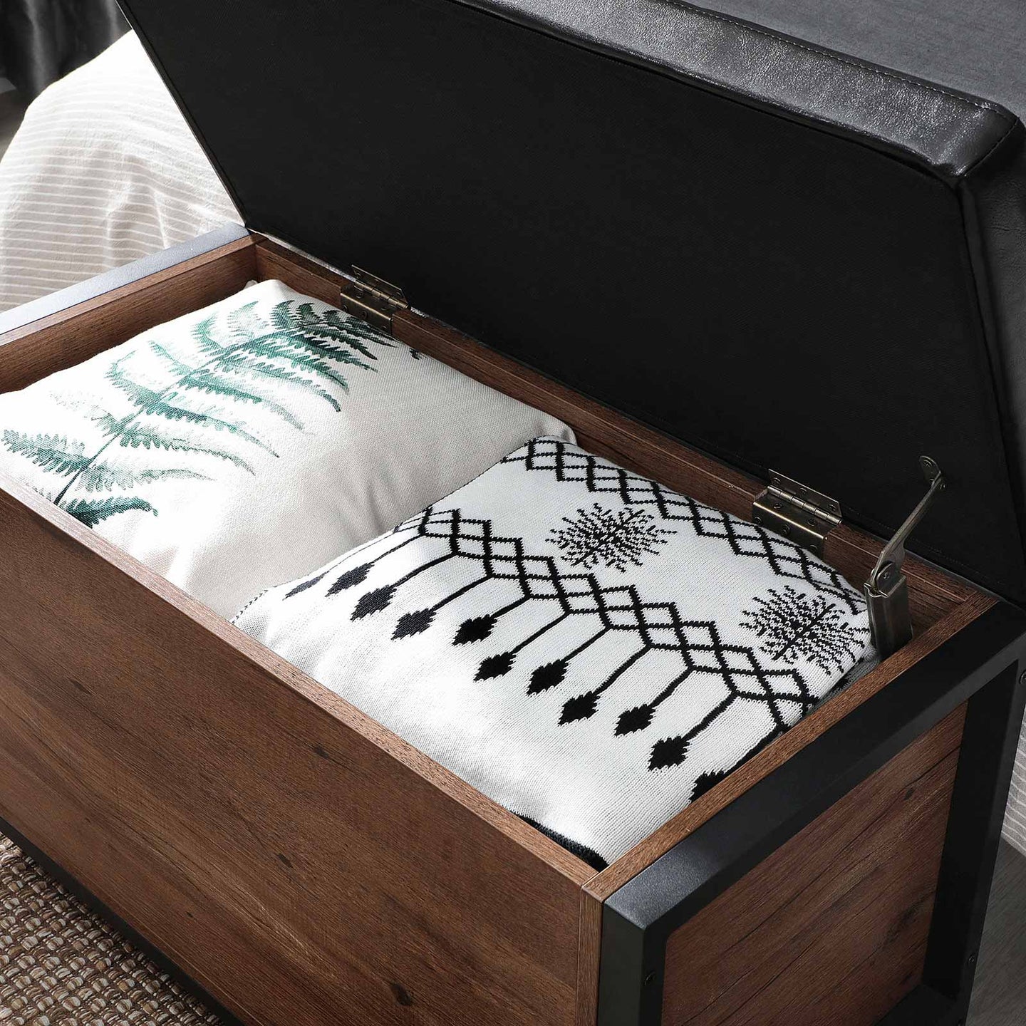 Storage Bench - Synthetic Leather - Black and Hazelnut Brown