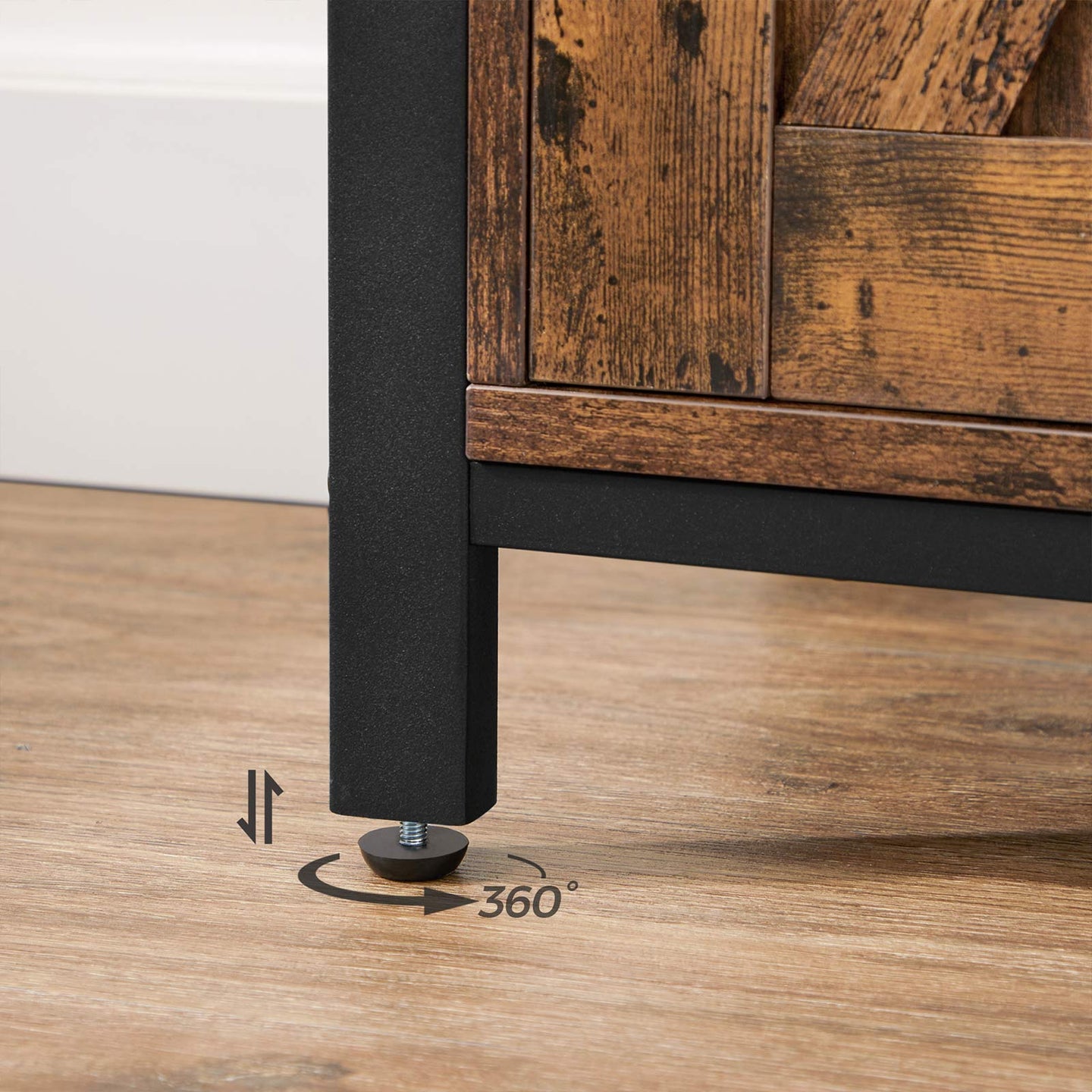 Storage Cabinet - Engineered Wood - Rustic Brown and Black - Barn Doors with Cupboard and Shelves
