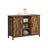 Storage Cabinet - Engineered Wood - Rustic Brown and Black - Barn Doors with Cupboard and Shelves