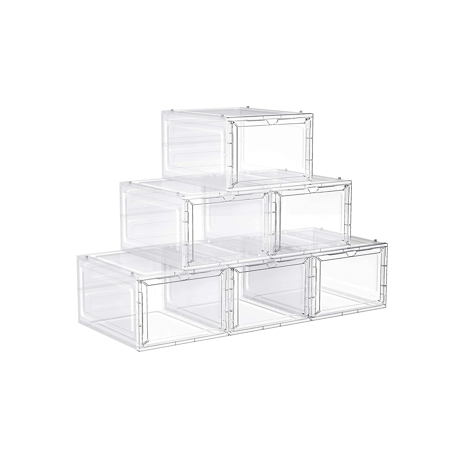 Stackable Shoe Storage Boxes - Set of 6 with Clear Doors - Plastic - Ink Black