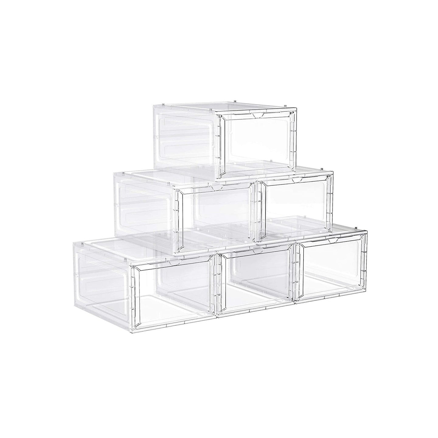 Stackable Shoe Storage Boxes - Set of 6 with Clear Doors - Plastic - Ink Black