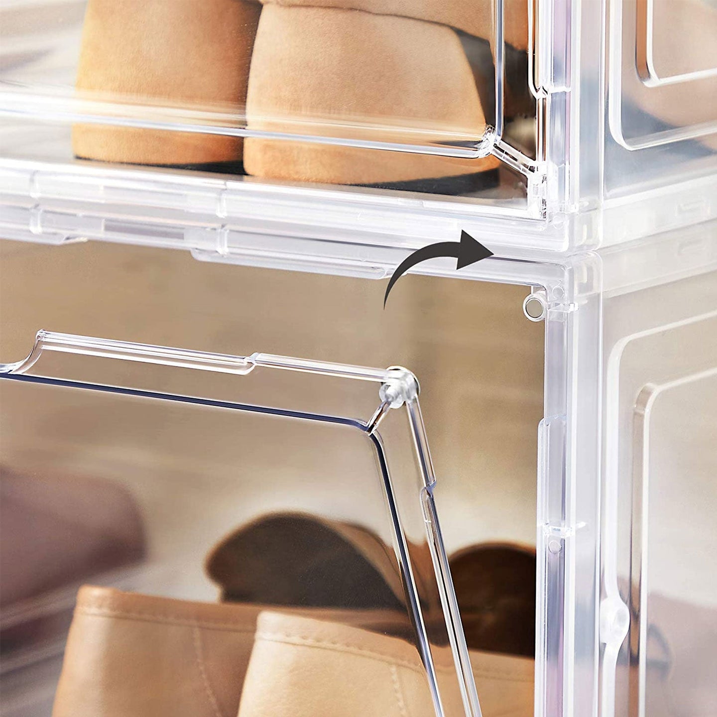 Shoe Storage Organisers - Plastic - White - Stackable with Clear Doors