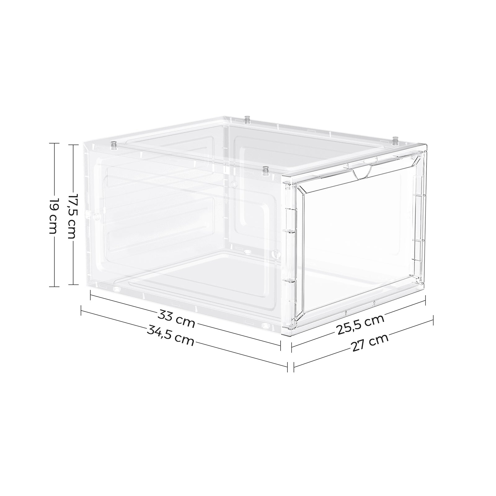 Shoe Storage Organisers - Plastic - White - Stackable with Clear Doors